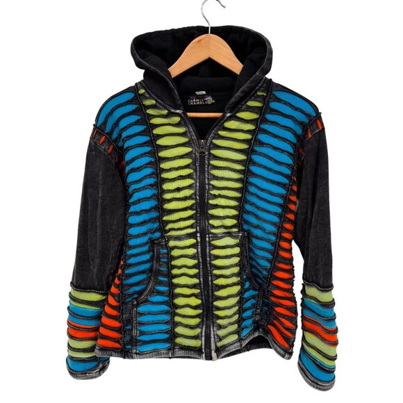 Karmic Chameleon Zipper Sweater Jacket Unisex‎ Medium Black Rasta Fleece Lined - Picture 1 of 9